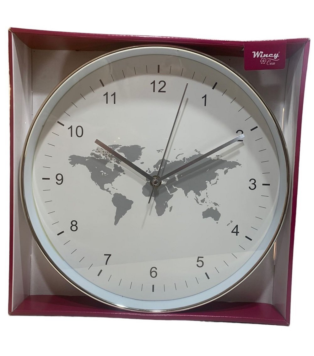 Relógio Parede Sala Escritório Cromado Mapa Continente Bco Wincy relógio decorativo, relógio parade  - 2