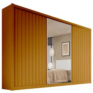 Guarda Roupa York Casal com Espelho 3 Portas 6 Gavetas Europa Cor Peroba