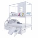 Ver imagem 2 de Beliche Casinha Reta Casal/ Solteiro com 02 Gavetas e Escorregador Madeira Maciça Branco Housin