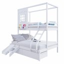 Ver imagem 5 de Beliche Casinha Reta Casal/ Solteiro com 02 Gavetas e Escorregador Madeira Maciça Branco Housin
