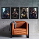 Ver imagem 1 de Kit 4 Quadros Motos - Animais Motociclistas 24x18cm:madeira Branca