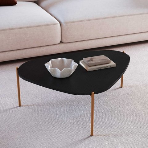 Mesa de Centro Orgânica Artesano 59 Cm (largura) em Mdp Nero (preto) e Pés em Aço Dourado