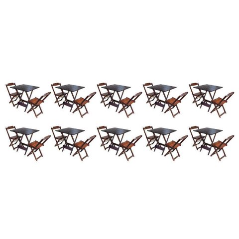 Kit 10 Jogos De Mesa Dobravel Com 2 Cadeiras De Madeira 70X70 - Imbuia - Marrom