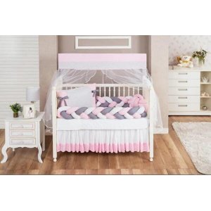 Kit Berço 11 Peças Rosa Claro com Almofada de Nó + Trocador