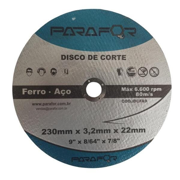 5 Discos de Corte Ferro e Aço - 9 x 7/8 (230 x 3.2 x 22mm)