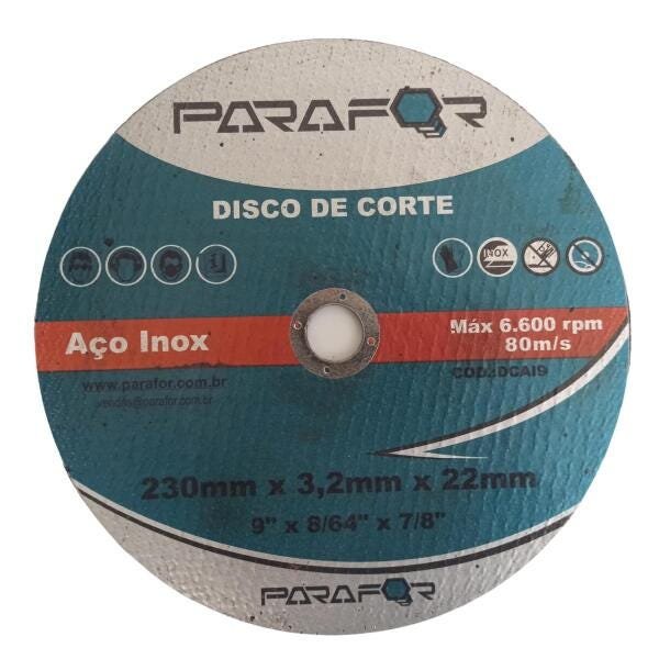 25 Discos de Corte Aço Inox - 9 x 7/8 (230 x 3.2 x 22mm)