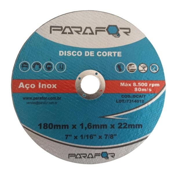 25 Discos de Corte Aço Inox - 7 x 7/8 (180 x 1.6 x 22mm)