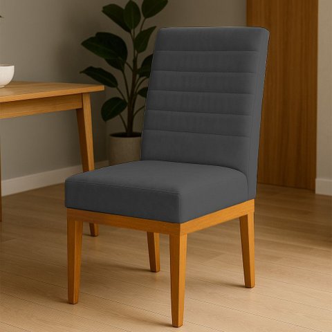 Cadeira de Jantar Mavie Estofada para Sala de Jantar Sofisticado Linhas Horizontais - Veludo Grafite