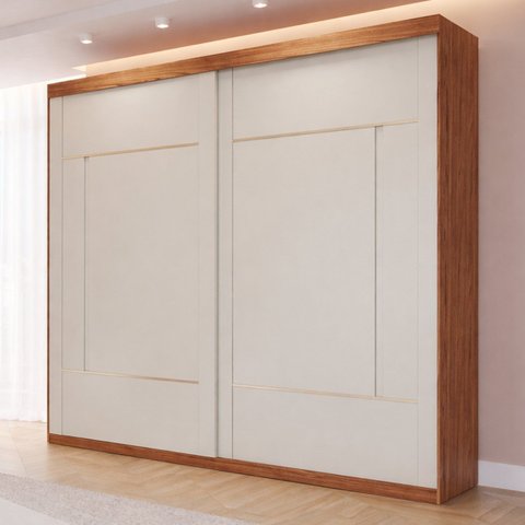 Guarda-Roupa Casal 2 Portas de Correr 229,6cm MDF Tali Bege/Cinamomo/Off White