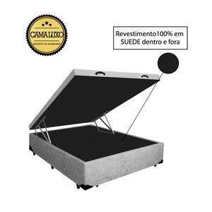 Base Box Baú Casal Luxo Blindado NK Camas Suede Cinza 41x138x188