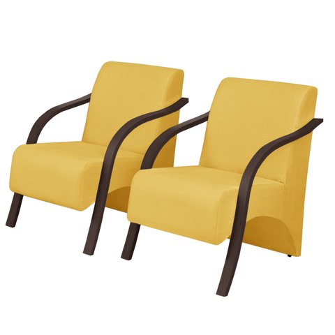 Kit 2 Poltronas Decorativas Vênus 1 Lugar Braço Pé Madeira D Salla Suede Amarelo