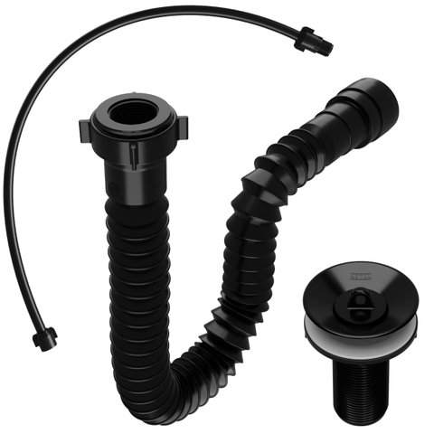 Sifão Sanfonado 61cm Preto + Engate Mangueira Flexível 40cm X 1/2" Preto + Válvula Lavatório 7/8"