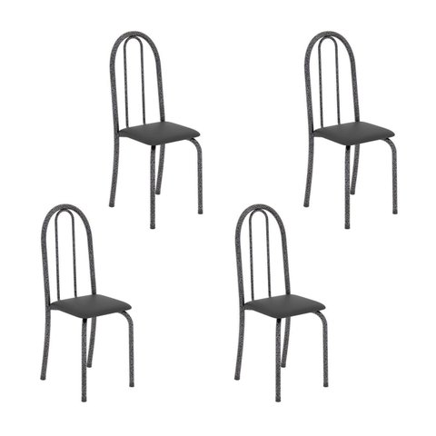 Kit 4 Cadeiras Tubular 96x36x41 cm Iris B Prata Preto/Martelado
