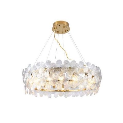 Flores da Cunha Lustre Metal Dourado Cristais Transp.80x24cm Cab? 3m 25xg9