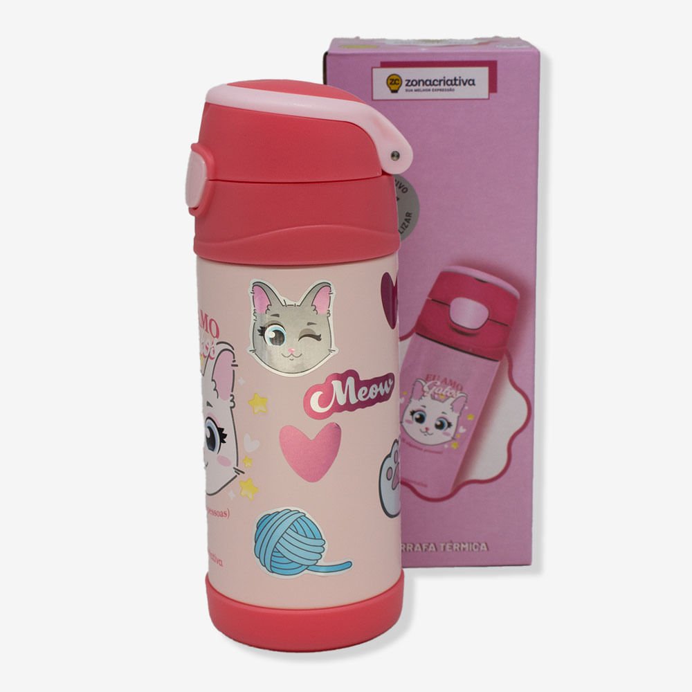 Garrafa Térmica Infantil com Adesivo Eu Amo Gatos – Zonacriativa - 5