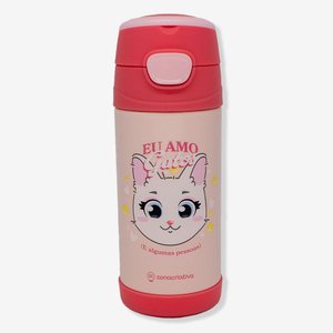 Garrafa Térmica Infantil com Adesivo Eu Amo Gatos – Zonacriativa