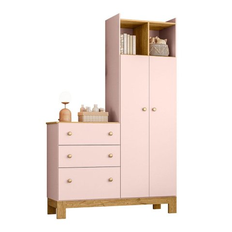 Guarda-roupa Infantil Flora 2 Portas 3 Gavetas Rosa Acetinado - Qmovi