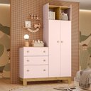Ver imagem 2 de Guarda-roupa Infantil Flora 2 Portas 3 Gavetas Rosa Acetinado - Qmovi