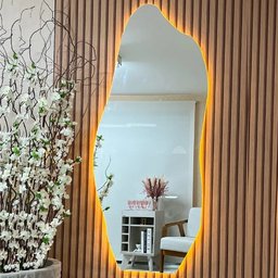 Espelho Grande Corpo Inteiro Lapidado Orgânico Decorativo 150x60cm Luxo com Led Fria 6500k - 4