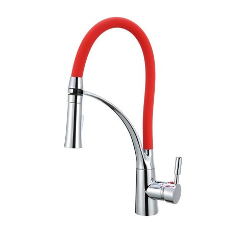 Torneira Misturador Monocomando para Cozinha de Mesa Bica Alta 1/2'' Color Flex com Ducha Vermelho