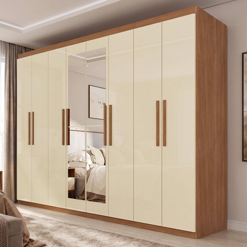 Guarda-Roupa Casal com Espelho 8 Portas 4 Gavetas Titanium