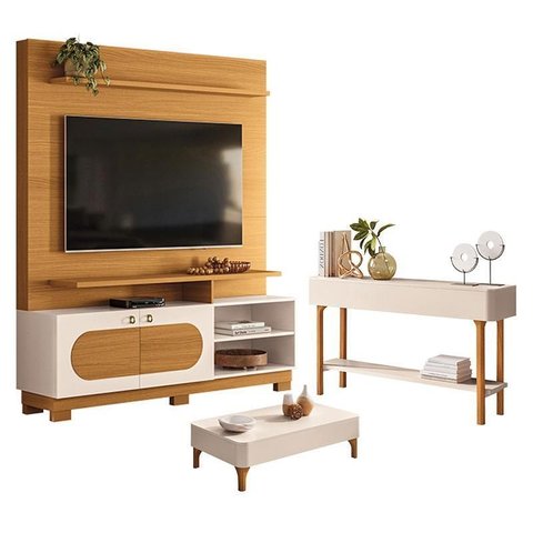 Estante Home Theater Axis Cinamomo Off White com Mesa de Centro Liz e Aparador Fiero Off White - Hb