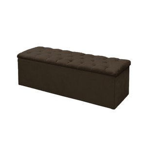 Calçadeira Baú P/ Box Casal 140cm Mirage c/ Capitonê Suede Marrom LM DECOR