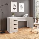 Ver imagem 1 de Mesa Escrivaninha Lisboa Escritório 3 Gavetas 163x77cm Creme/Branco 250689