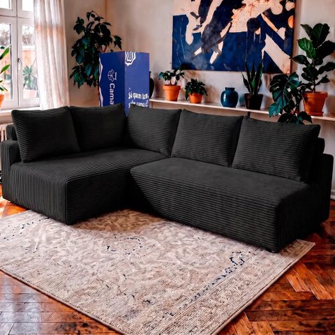 Sofá de Canto Modular Vibe Esquerdo 2,70m x 1,70m Xpand Tech Tecido Velourê Preto Cama Inbox