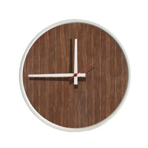 Relógio Decorativo Round Branco Mostrador Pau Ferro Ponteiro Branco 50 cm Diâmetro