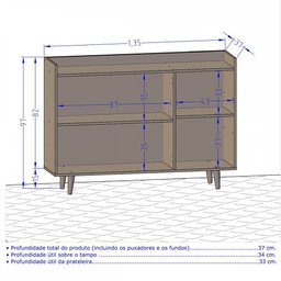 Balcão Buffet Quartzo 3 Portas 2 Prateleiras Nogal/preto Fosco - Móveis Bechara - 4