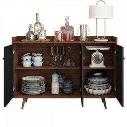 Balcão Buffet Quartzo 3 Portas 2 Prateleiras Nogal/preto Fosco - Móveis Bechara - 3