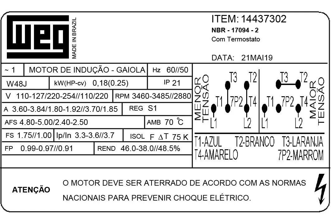 Motor WEG Para Bomba de Piscina 1/4cv 0,25cv 127/220V Monofásico 2 Polos Jet Pump - 2