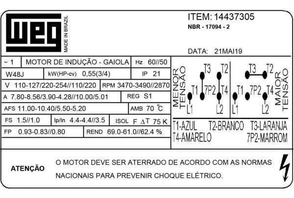 Motor WEG Para Bomba de Piscina 3/4cv 0,75cv 127/220V Monofásico 2 Polos Jet Pump - 2