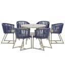 Ver imagem 1 de Mesa com 6 Cadeiras de Jantar Roma 120cm e Noronha em Alumínio Fendi Corda Náutica Estofado 8 Trama