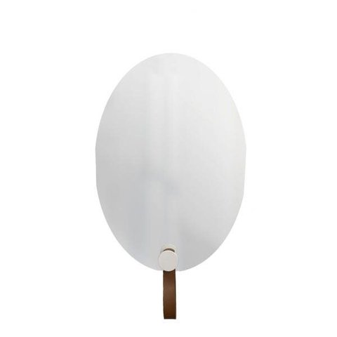 Espelho Decorativo Oval com Gancho Alumínio Branco com Corino Caramelo 60 x 40 cm