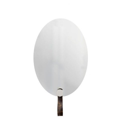 Espelho Decorativo Oval com Gancho Alumínio Branco com Corino Rajado 60 x 40 cm