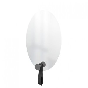 Espelho Decorativo Oval com Gancho Alumínio Cinza com Corino Preto 60 x 40 cm