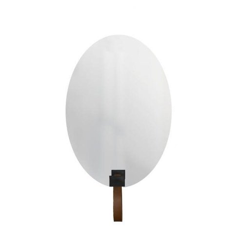 Espelho Decorativo Oval com Gancho Alumínio Preto Retangular com Corino Caramelo 60 x 40 cm