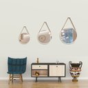 Ver imagem 2 de Espelho Decorativo Adnet Branco Alça Corino Marrom Café 50 cm Redondo