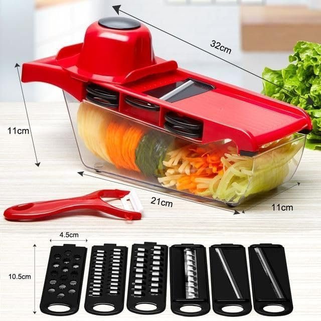 Mandoline Slicer Nicer Ralador Fatiador Cortador de Legumes e Frutas com Recipiente - em Inox 6 em 1 - 5