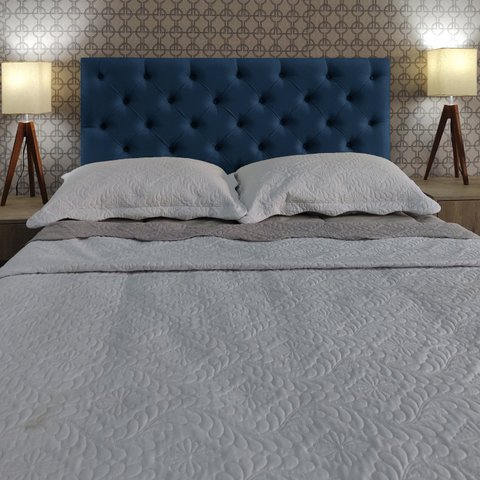 Cabeceira Estofada Casal Capitonê Suede Liso Azul Royal 140 X 60 cm RBL