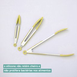 Pegador com Trava em Aço Inox e Silicone Amarelo 30,5cm - Oikos - 3