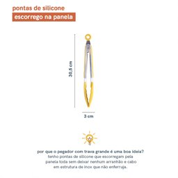 Pegador com Trava em Aço Inox e Silicone Amarelo 30,5cm - Oikos - 2