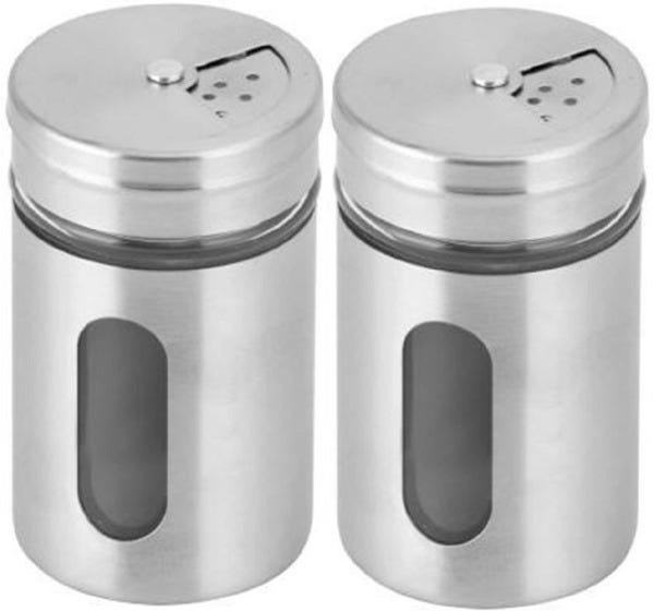 Kit Com 2 Saleiros Porta Condimento Pimenta Pote Vidro A o Inox Visor kit-com-2-saleiros-porta-condimento-pimenta-pote-vidro-a-o-inox-visor