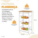 Ver imagem 3 de Fruteira de Chão 3 Cestos para Cozinha Tampo Madeira Mdf Modelo Florença Suporte Aço Branco/itaúba