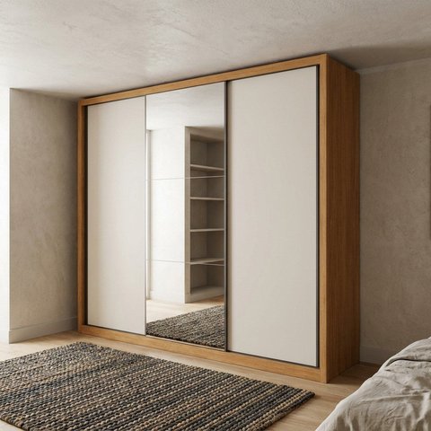 Guarda-Roupa Casal com 3 Portas de Correr e 6 Gavetas com Espelho 100% MDF Linha Vegas