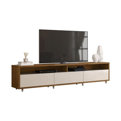 Rack Bancada para TV Aspen 2.2 Madeiro Canela com Off White - Móveisaqui