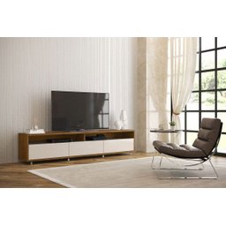 Rack Bancada para TV Aspen 2.2 Madeiro Canela com Off White - Móveisaqui - 2