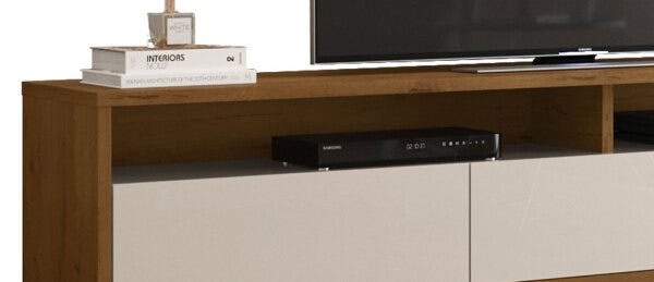 Rack Bancada para TV Aspen 180cm Madeiro Canela com Off White - Móveisaqui - 3
